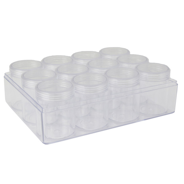 lear Plastic Organizer Box with 12 Round Storage Jars