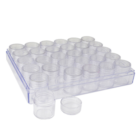 Clear Plastic Organizer Box with 30 Round Storage Jars