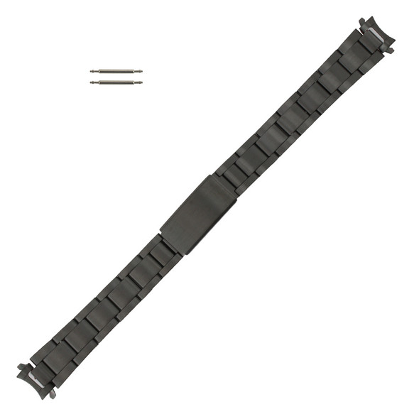 Black 6 1/2 Inch Length Metal Watch Band Multiple Curved End 12 to 16mm