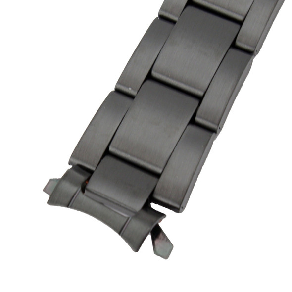 Black 6 1/2 Inch Length Metal Watch Band Multiple Curved End 12 to 16mm