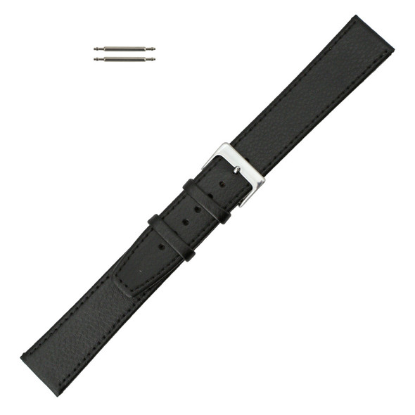 Leather Watch Band 22mm Extra Long Black Classic Calf 10 1/1 Inch Length