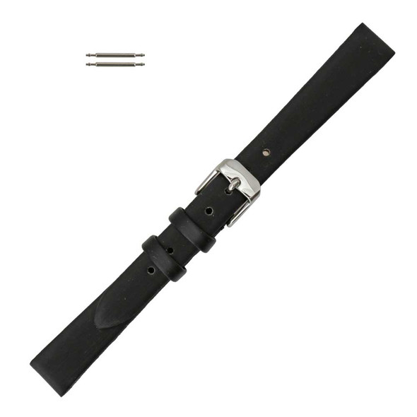 Hadley Roma 14mm Black Leather Watch Band Satin Finish Calf 6 5/8 Inch Length