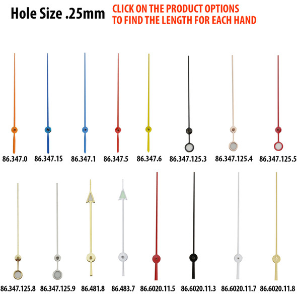 Sweep Second Center Hands For Watches Hole Size .25mm