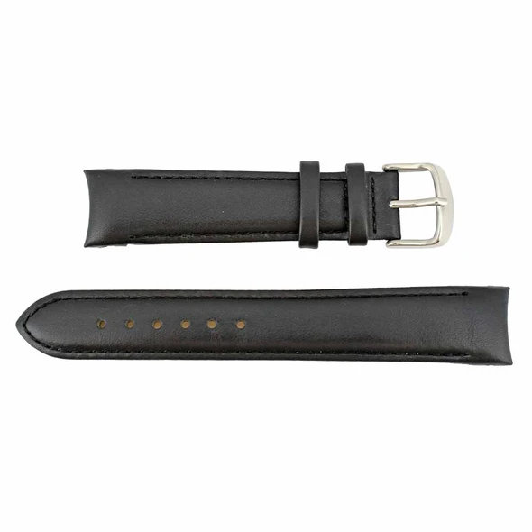 Leather Watch Band 18mm Curved Black Classic Calf 7 3/8 Inch Length