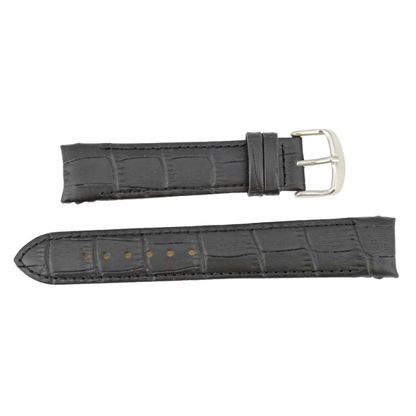 Black Leather Watch Band 20mm Curved Alligator Grain 8 Inch Length