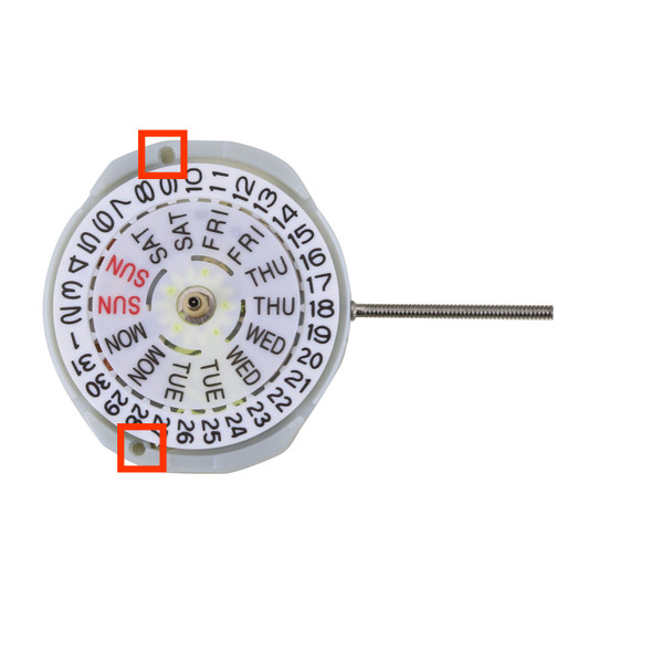 Chinese Sunon® 3 Hand Quartz Watch Movement PE25DD Day And Date at 3:00 Overall Height 4.5 mm