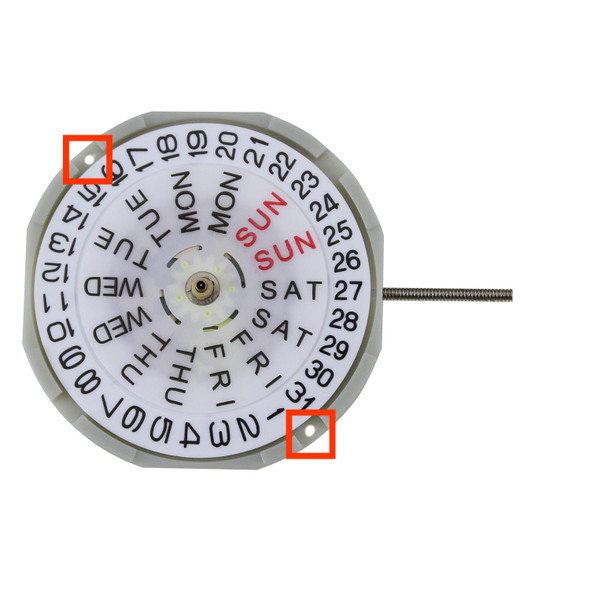 Chinese Sunon® 3 Hand Quartz Watch Movement PE28DD Day And Date At 3:00 Overall Height 4.5mm