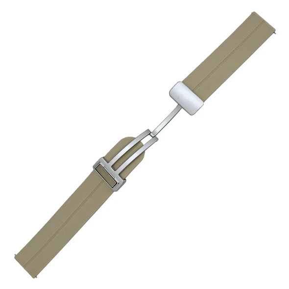 20mm Silicone Watch Band with Magnetic Clasp Cream With Blue 7 5/8 Inch Length
