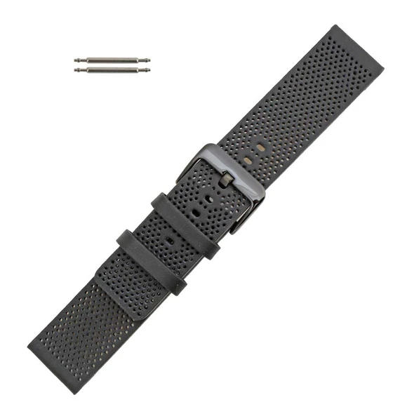 20mm Black Soft Perforated Leather Watchband 7 1/2 Inch Length