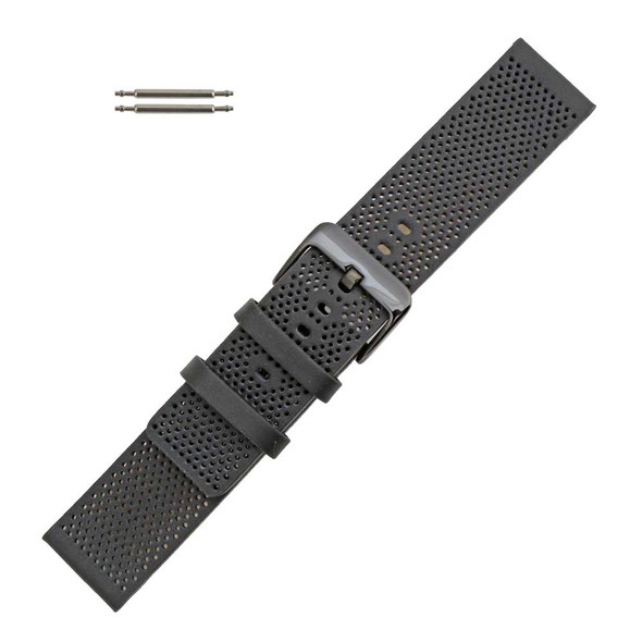 22mm Black Soft Perforated Leather Watchband 7 1/2 Inch Length