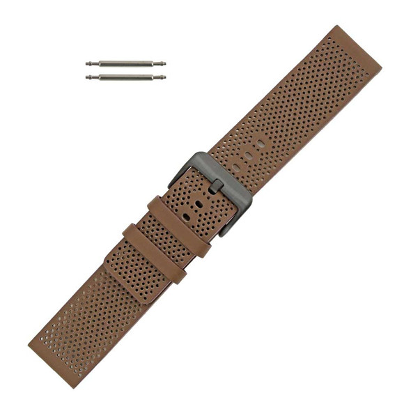 22mm Brown Soft Perforated Leather Watchband 7 1/2 Inch Length