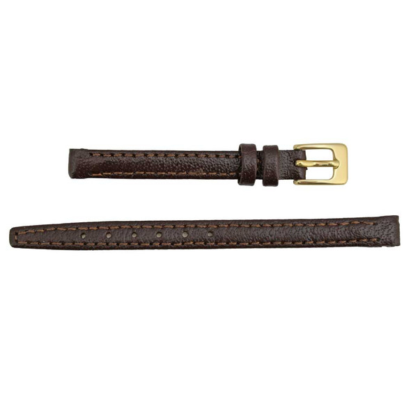 10 mm Buffalo Grain Brown Open End Clip On Leather Watch Band 6 Inch Length
