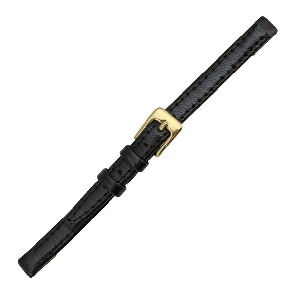 10 mm Buffalo Grain Black Open End Clip On Leather Watch Band 6 Inch Length
