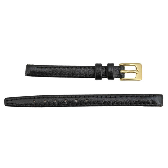 10 mm Buffalo Grain Black Open End Clip On Leather Watch Band 6 Inch Length