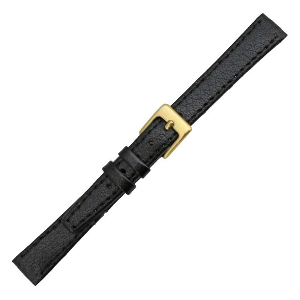 14 mm Buffalo Grain Black Open End Clip On Leather Watch Band 6 3/4 Inch Length