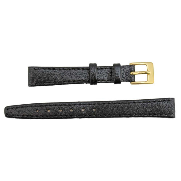 14 mm Buffalo Grain Black Open End Clip On Leather Watch Band 6 3/4 Inch Length