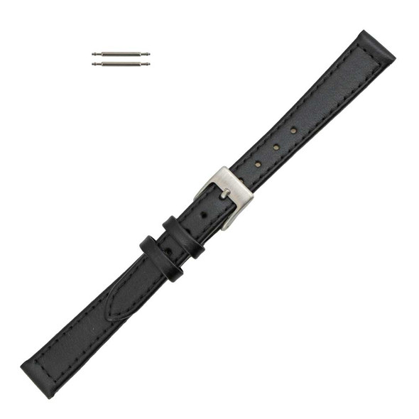 Flat Watch Band 14mm Classic Calf Black Leather 7 Inch Length