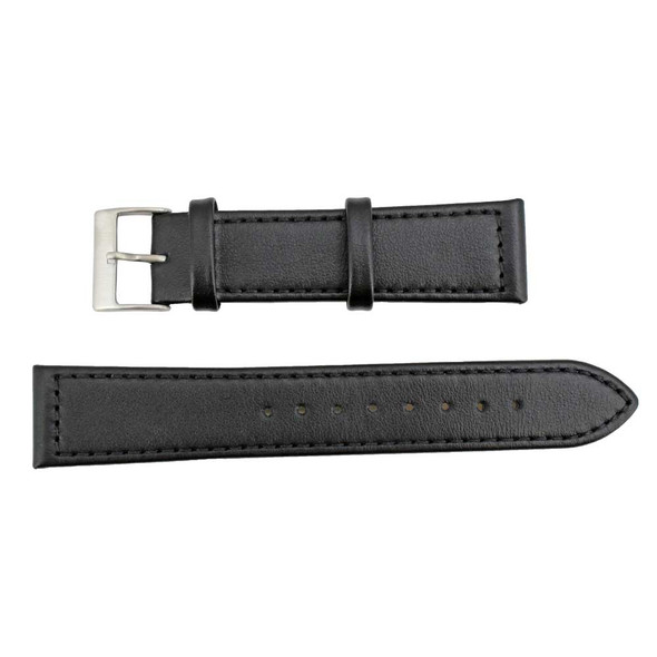 Flat Watch Band 22mm Classic Calf Black Leather 7 5/8 Inch Length