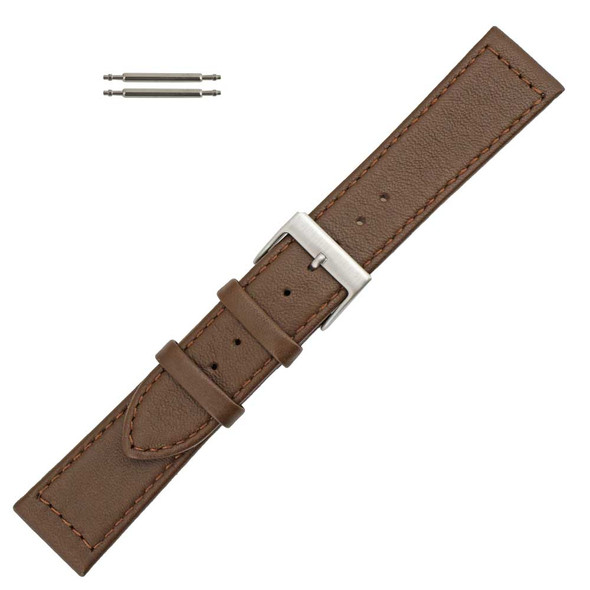Flat Watch Band 20mm Classic Calf Brown Leather 7 5/8 Inch Length