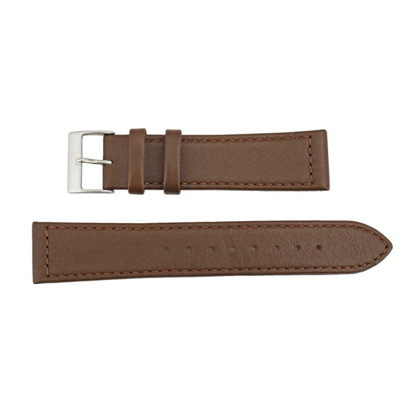 Flat Watch Band 22mm Classic Calf Brown Leather 7 5/8 Inch Length