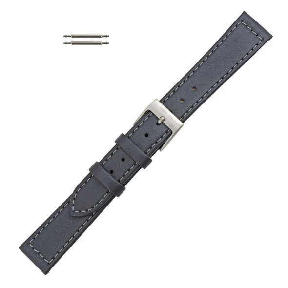 Flat Watch Band 16mm Classic Calf Grey Leather 7 3/8 Inch Length