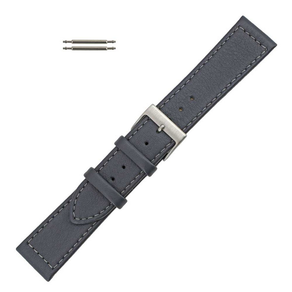 Flat Watch Band 22mm Classic Calf Grey Leather 7 5/8 Inch Length
