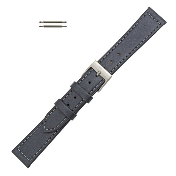 Flat Watch Band 18mm Classic Calf Grey Leather 7 5/8 Inch Length