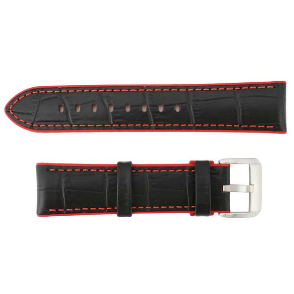 Black Leather 24MM Alligator Grain Stitched with Red Silicone Lining