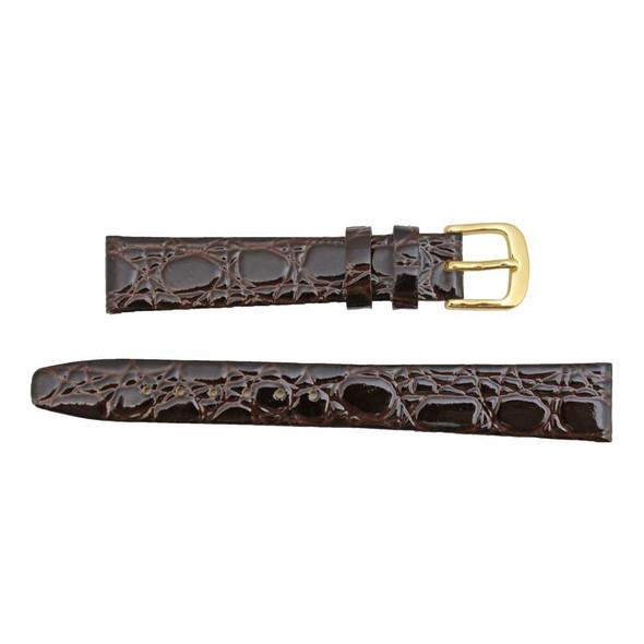 Brown Leather Watch Strap 12mm Shiny Flat Croco Grain 6 3/4 Inch Length