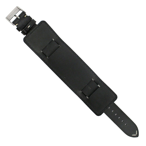 Vintage Style Wide Watch Band Cuff Style 24mm Black Leather Strap 7 3/4 Inch Length