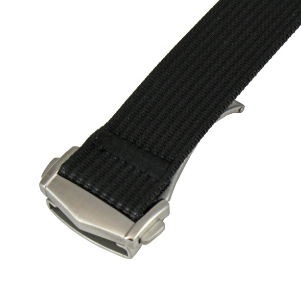 Black Ribbed Nylon Watch Band with Deployant Clasp 20mm Strap 9 14/16 Inch Length