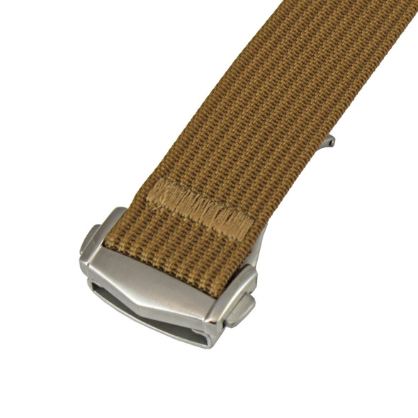 Brown Ribbed Nylon Watch Band with Deployant Clasp 20mm Strap 9 14/16 Inch Length