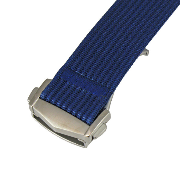 Navy Blue Ribbed Nylon Watch Band with Deployant Clasp 22mm Strap 9 14/16 Inch Length