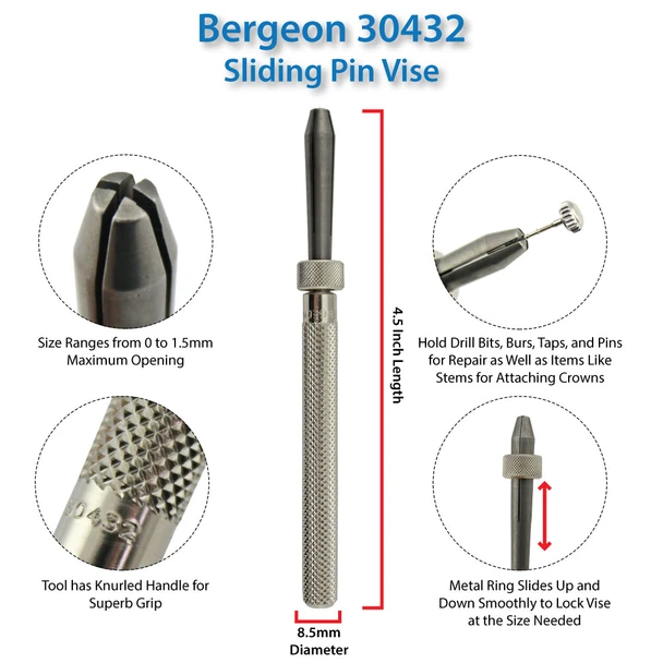 Bergeon 30432 Watchmakers Sliding Ring Pin Vise Tool