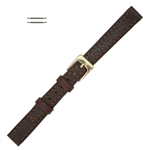 Leather Watch Strap 12mm Flat Brown Polished Calf Leather 6 3/4 Inch Length