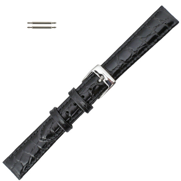 Leather Watch Band 12mm Black Crocodile Grain 6 7/8 Inch Length