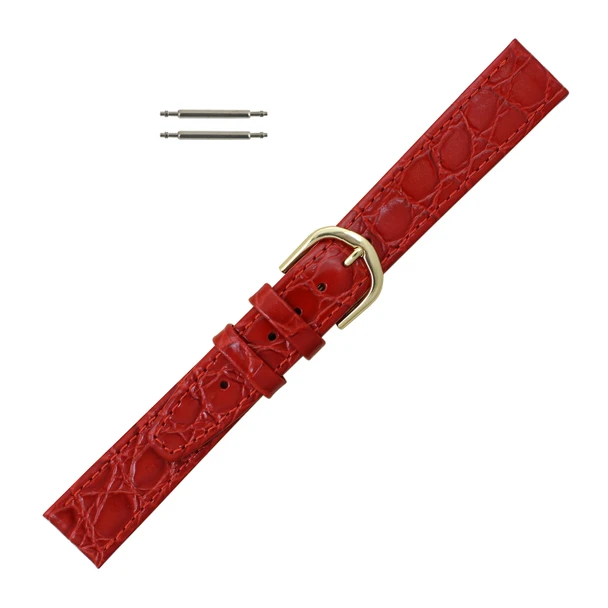 Red Leather Watch Strap 16mm Stitched Flat Croco Grain 7 7/16 Inch Length