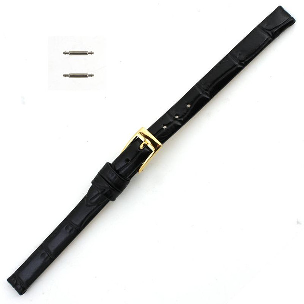 8mm Watch Band Black Leather Alligator Grain 6 15/16 Inch Length