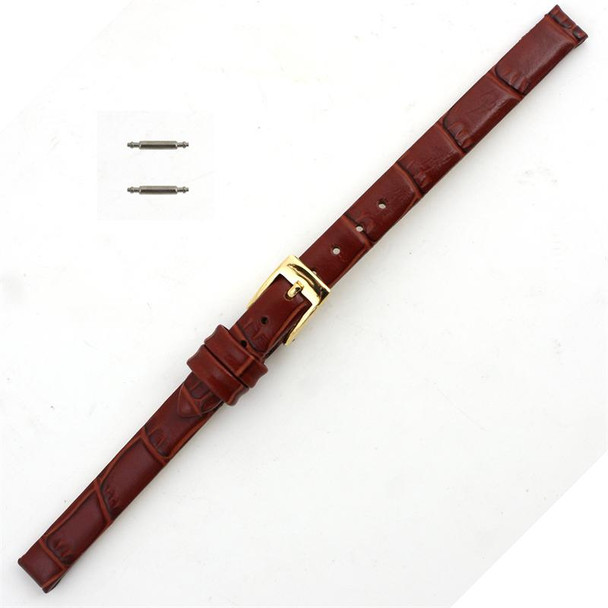 Leather Watch Band 10mm Brown Leather Alligator Grain 6 15/16 Inch Length