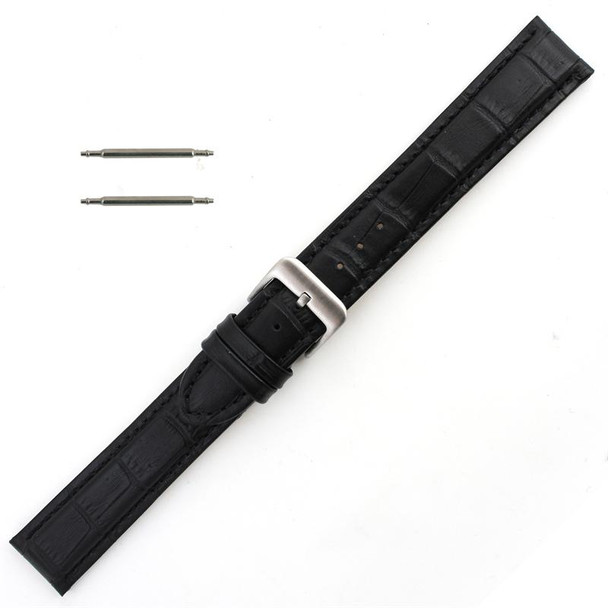 Black Leather Watch Band 18mm Padded Alligator Grain 9 Inch Length