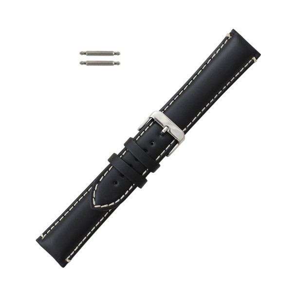 Hadley Roma Black Leather With Contrast Stitching 22mm Watch Band 8 5/8 Inch Length