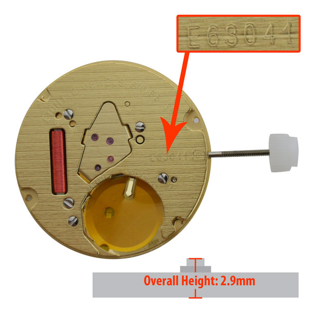 ETA 2 Hand Quartz Watch Movement E63.041 Date at 3:00 Overall Height 2.9mm
