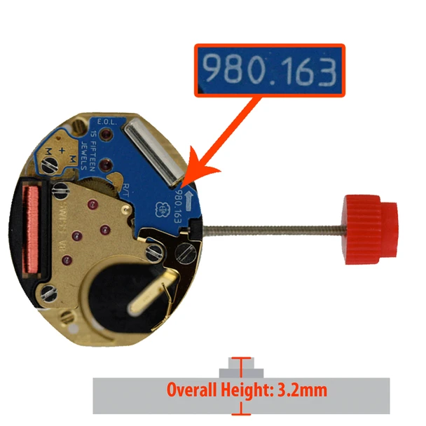 Swiss made ETA 980.163 quartz watch movement