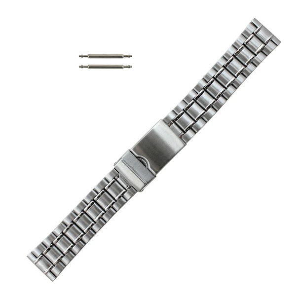 Tri Fold Clasp Metal Watch Band 20mm Silver Tone Stainless Steel
