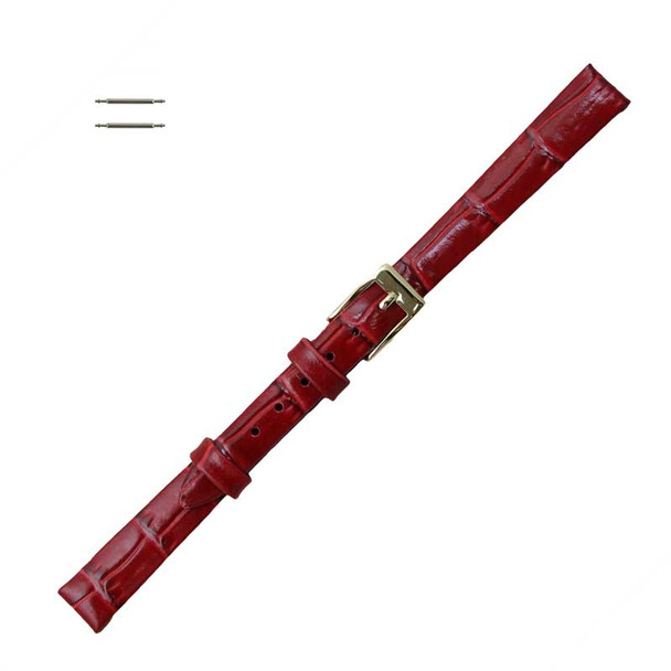 10mm Watch Band Red Leather Alligator Grain