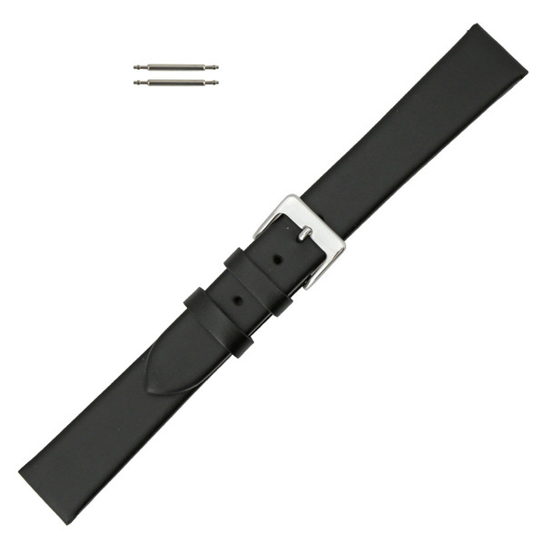 Watch Band 16mm Black Leather Smooth Classic Calf 8 3/4 Inch Length