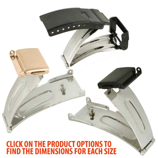 Black and Rose Gold Watch Band Clasp Single Fold with Push Button Clasp and Tri-Fold Clasp