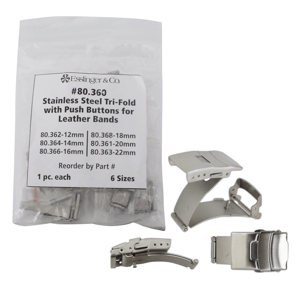 Watch Band Clasp Stainless Steel Tri Fold With Push Button Clasps For Leather Bands Assortment