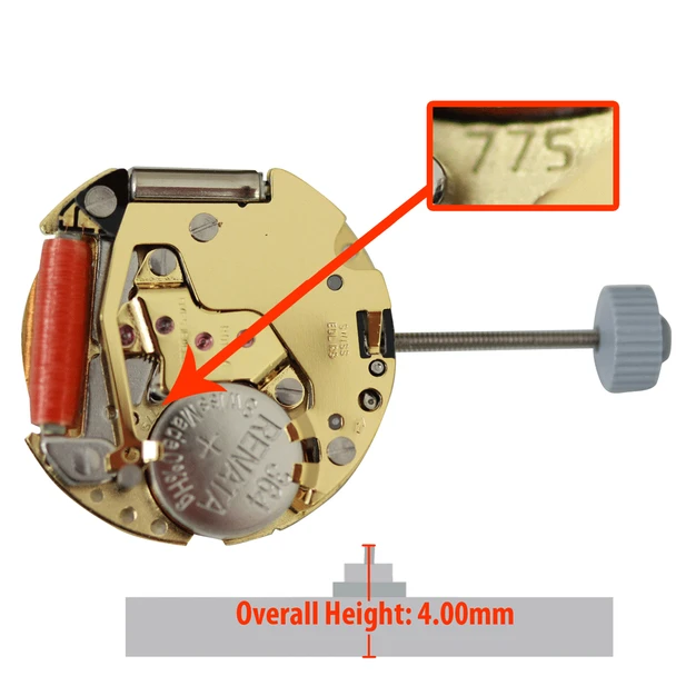 Harley Ronda 3 Hand Quartz Watch Movement HQ775G-6 Swiss Date at 6:00 Overall Height 4.0mm