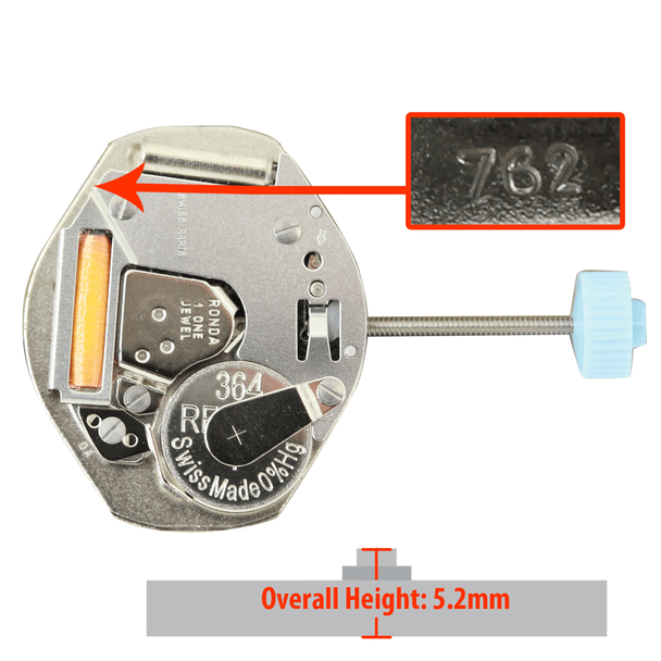 Harley Ronda 2 Hand Quartz Watch Movement HQ762.4 HCP Overall Height 5.2mm